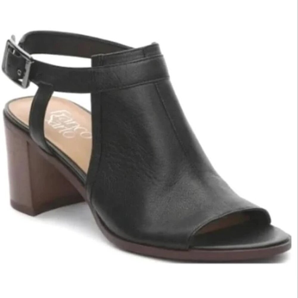 Franco Sarto Women's 8 Black Leather Harlet Peep Toe Slingback Heel Sandals